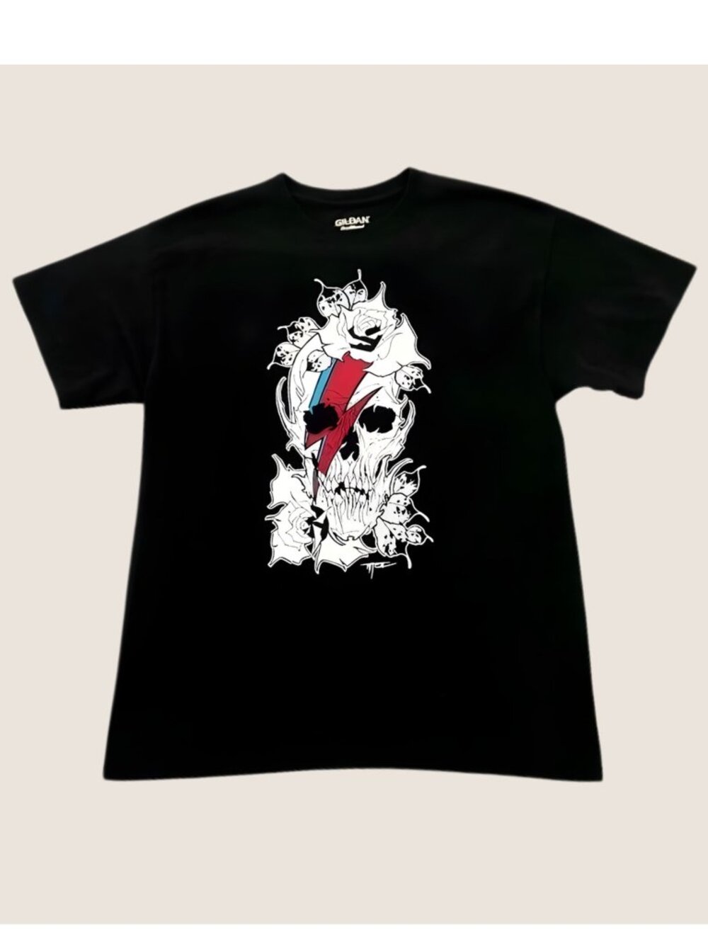 Skull Graphic T Shirt Size M Black Lightning Bolt Rose Goth Grunge Tee